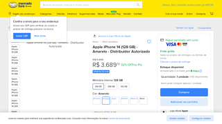 Apple Iphone 14 (128 Gb) - Amarelo - Distribuidor Autorizado